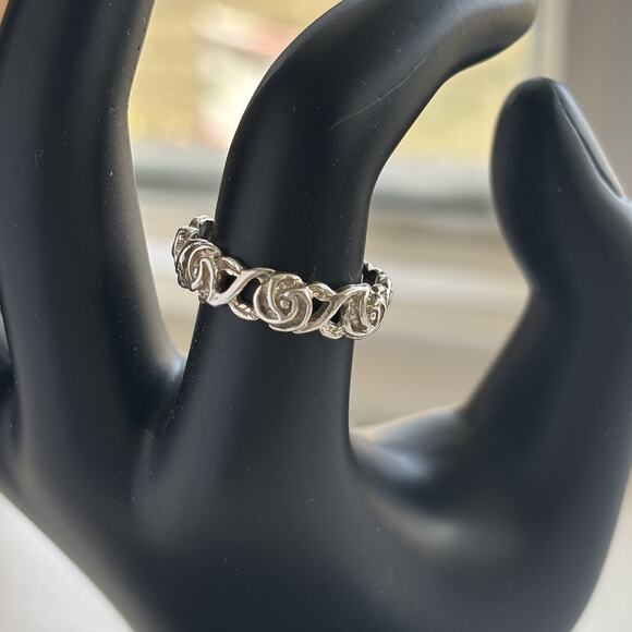 Vintage Sterling Silver Filigree Rose Floral Ring Band Size 6.75 SSBY Jewelry - Picture 1 of 6